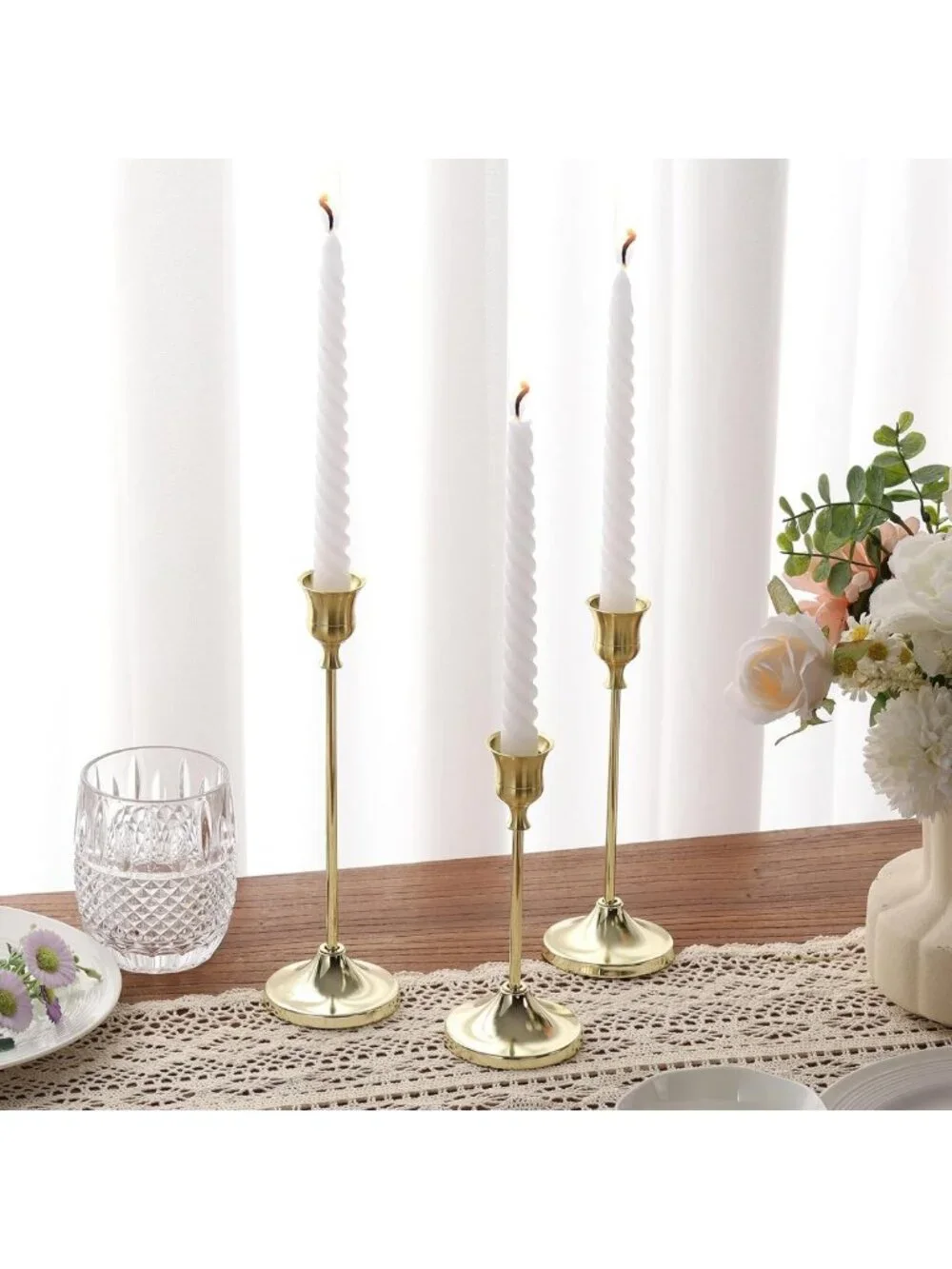 Elegant Gold Candlestick Holders Set of 4 (12 Pcs) - Anti-Slip Metal Taper